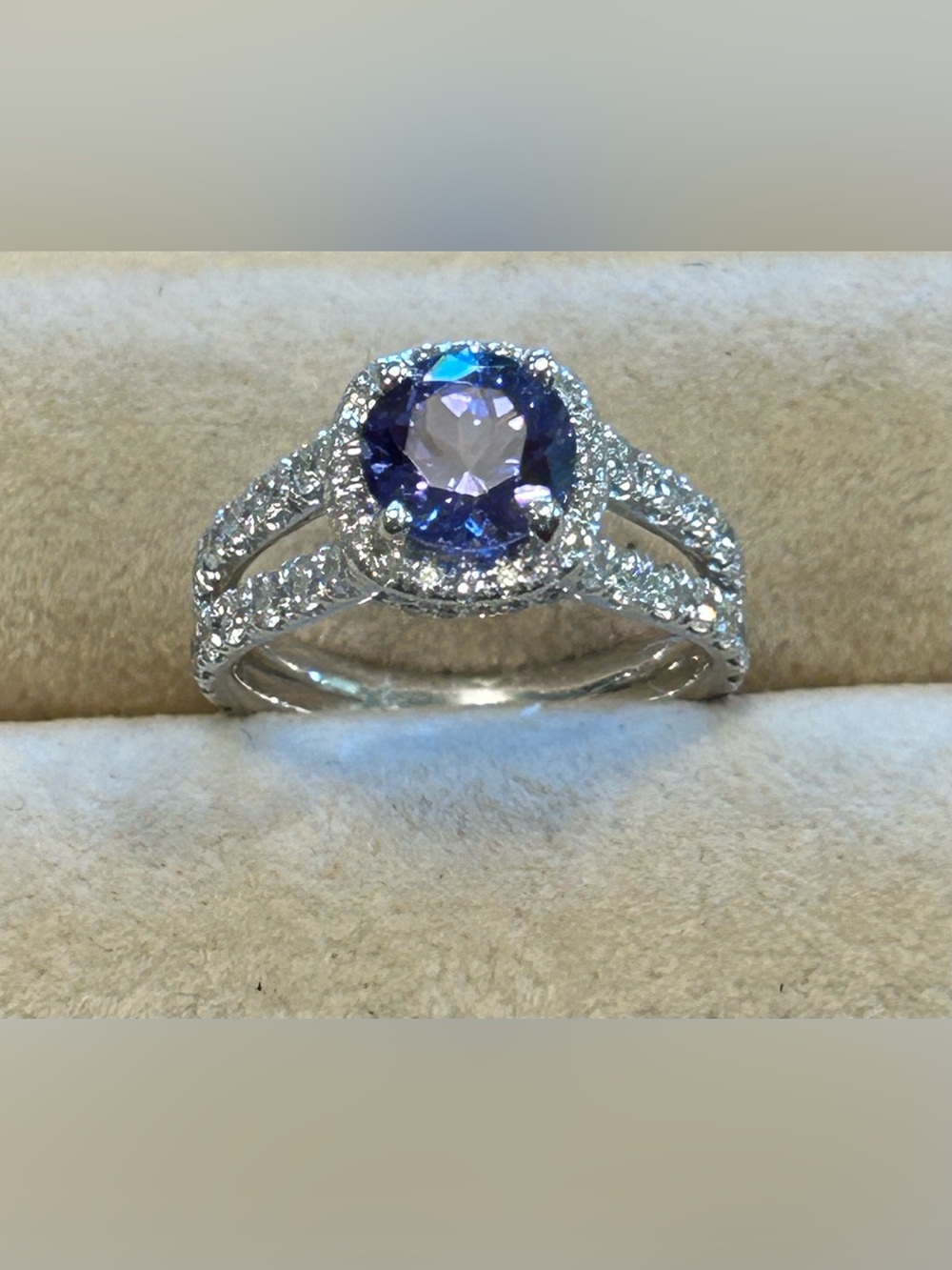 14KT White Gold Natural Tanzanite and Natural Diamonds Cocktail Ring
